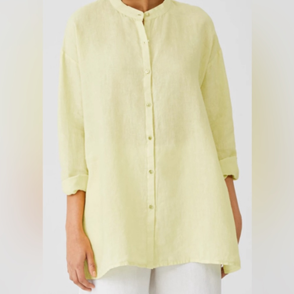 Eileen Fisher Organic Handkerchief Linen Long-sleeved S & Slveless Shirt  XXS